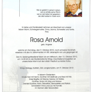 Arnold Rosa Geb. Angerer G